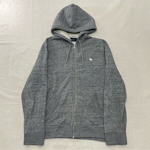 Abercrombie & Fitch Hoodie Mens L Heathered Gray Soft A&F Fleece Full Zip Moose